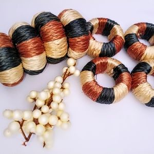 Set of 8 Vintage Tri-color Woven Napkin Rings